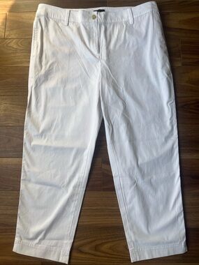 Talbots Women White Capris Cropped Pants Cotton Spandex Size 16 Plus